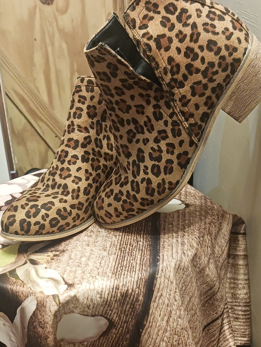 Leopard Print Ankle Booties in Tan for Women